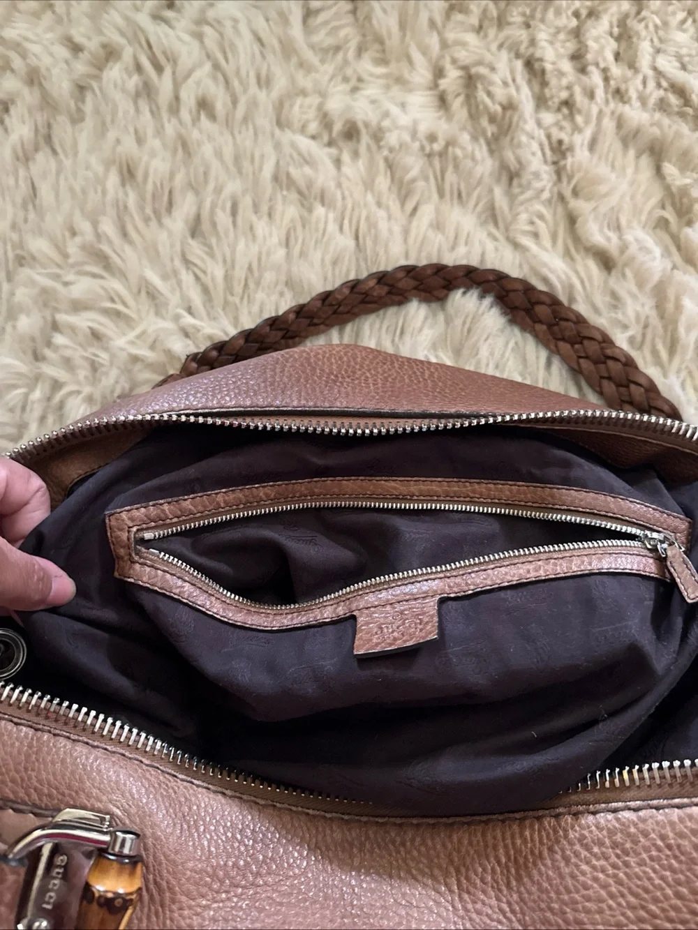 Gucci Cognac Brown Leather Shoulder Bag with Braided Strap - Picture 11 of 16